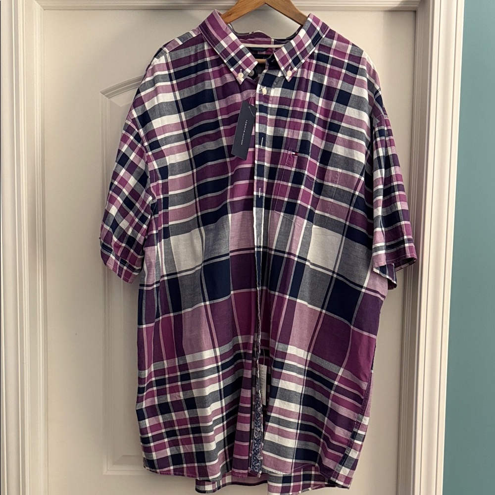 Men's Tommy Hilfiger Plaid Shirt - Purple, Blue and White